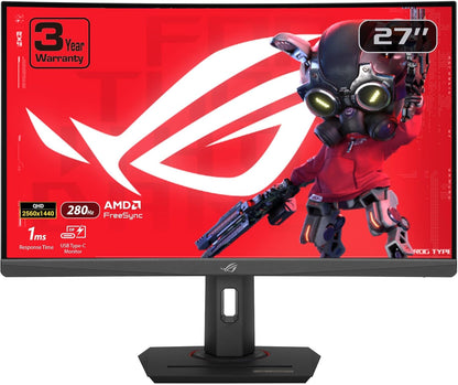 ASUS ROG Strix 27” 1440P USB - C Curved HDR Gaming Monitor (XG27WCMS) - QHD, 280Hz, 1ms, Fast VA, Extreme Low Motion Blur Sync, FreeSync Premium, DisplayWidget, Tripod Socket, AI Gaming, 3yr Warranty - with | Sold by Uncle Wiener's Wholesale