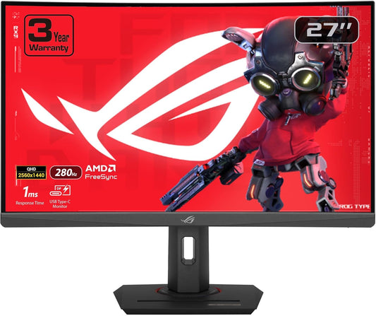 ASUS ROG Strix 27” 1440P USB - C Curved HDR Gaming Monitor (XG27WCMS) - QHD, 280Hz, 1ms, Fast VA, Extreme Low Motion Blur Sync, FreeSync Premium, DisplayWidget, Tripod Socket, AI Gaming, 3yr Warranty - with | Sold by Uncle Wiener's Wholesale