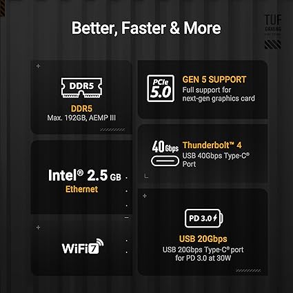ASUS TUF Gaming Z890 - PRO WiFi ATX DDR5 Motherboard LGA1851 PCIe 5.0 Thunderbolt 4 WiFi 7 - Electronics with | Sold by Uncle Wiener's Wholesale