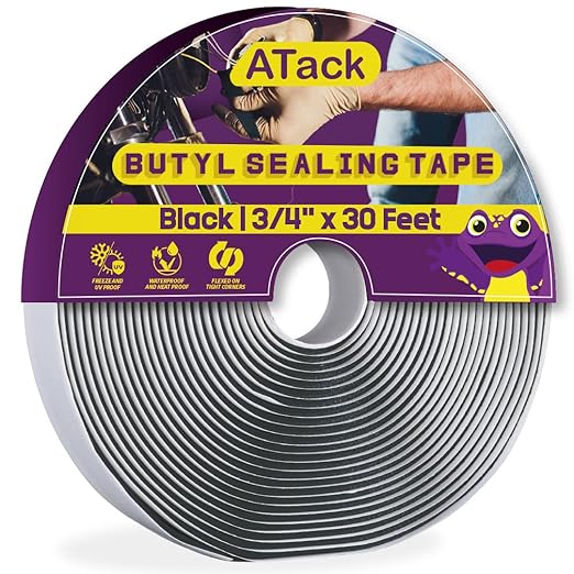 ATack Black Butyl Seal Tape 1/8 Inch x 3/4 Inch x 30 Foot Leak Proof Putty Tape for RV Window Boat and Glass Sealing - Construction Equipment with | Sold by Uncle Wiener's Wholesale