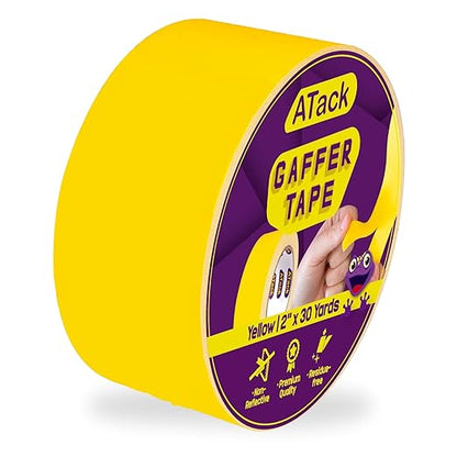 ATack & XFasten Professional Tape Collection – Mounting, Painter’s, Carpet, Gaffer & Aluminum Foil Tape Variants - with ATack Gaffer Tape – Yellow | Sold by Uncle Wiener's Wholesale