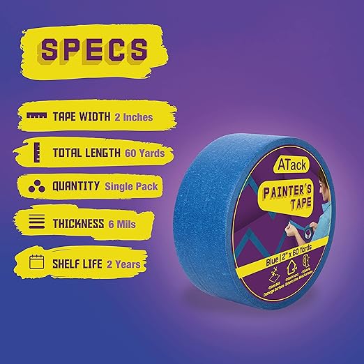 ATack & XFasten Professional Tape Collection – Mounting, Painter’s, Carpet, Gaffer & Aluminum Foil Tape Variants - with ATack Professional Blue Painters Tape | Sold by Uncle Wiener's Wholesale