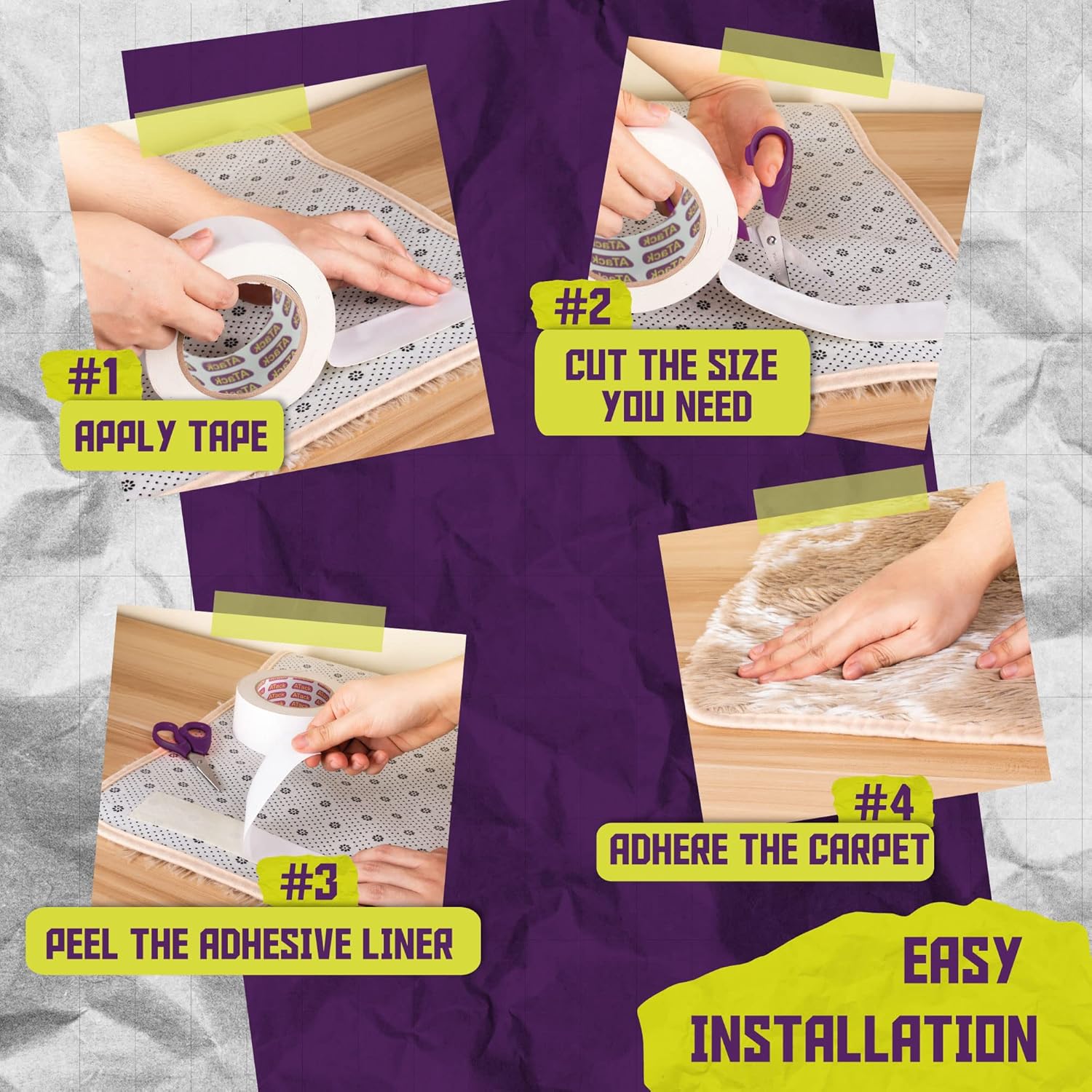 ATack & XFasten Professional Tape Collection – Mounting, Painter’s, Carpet, Gaffer & Aluminum Foil Tape Variants - with ATack Carpet Tape for Area Rugs | Sold by Uncle Wiener's Wholesale