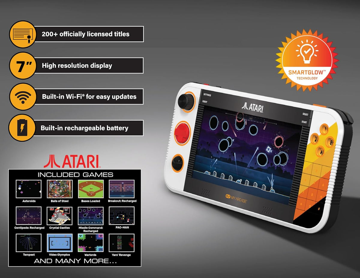 Atari Gamestation Go Portable Retro Gaming Console – 200+ Built-In Games, 7" Display, Wi-Fi & Rechargeable Battery - Electronics with | Sold by Uncle Wiener's Wholesale
