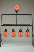 Close-up of auto-reset mechanism on .22 steel shooting target