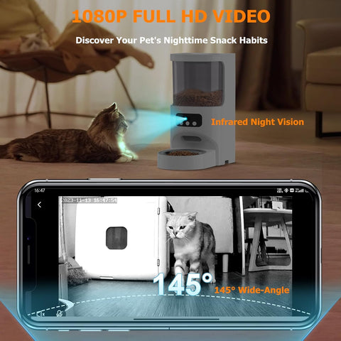 Automatic Cat Feeder with Camera and Timer,5G&2.4GHz WiFi Pet Feeder Food Dispenser with 1080P HD Video Night Vision,Smart App Dog Food Dispenser with 2 - Way Audio for Cat & Dog Single Tray - with Smart Feeder | Sold by Uncle Wiener's Wholesale