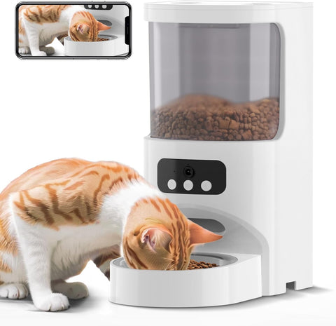 Automatic Cat Feeder with Camera and Timer,5G&2.4GHz WiFi Pet Feeder Food Dispenser with 1080P HD Video Night Vision,Smart App Dog Food Dispenser with 2 - Way Audio for Cat & Dog Single Tray - with Smart Feeder | Sold by Uncle Wiener's Wholesale