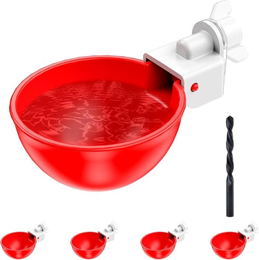 Automatic Chicken Water 5 Pack Cup with Insert Cup, Red Poultry Drinker with Drill Bit 4601C - with | Sold by Uncle Wiener's Wholesale