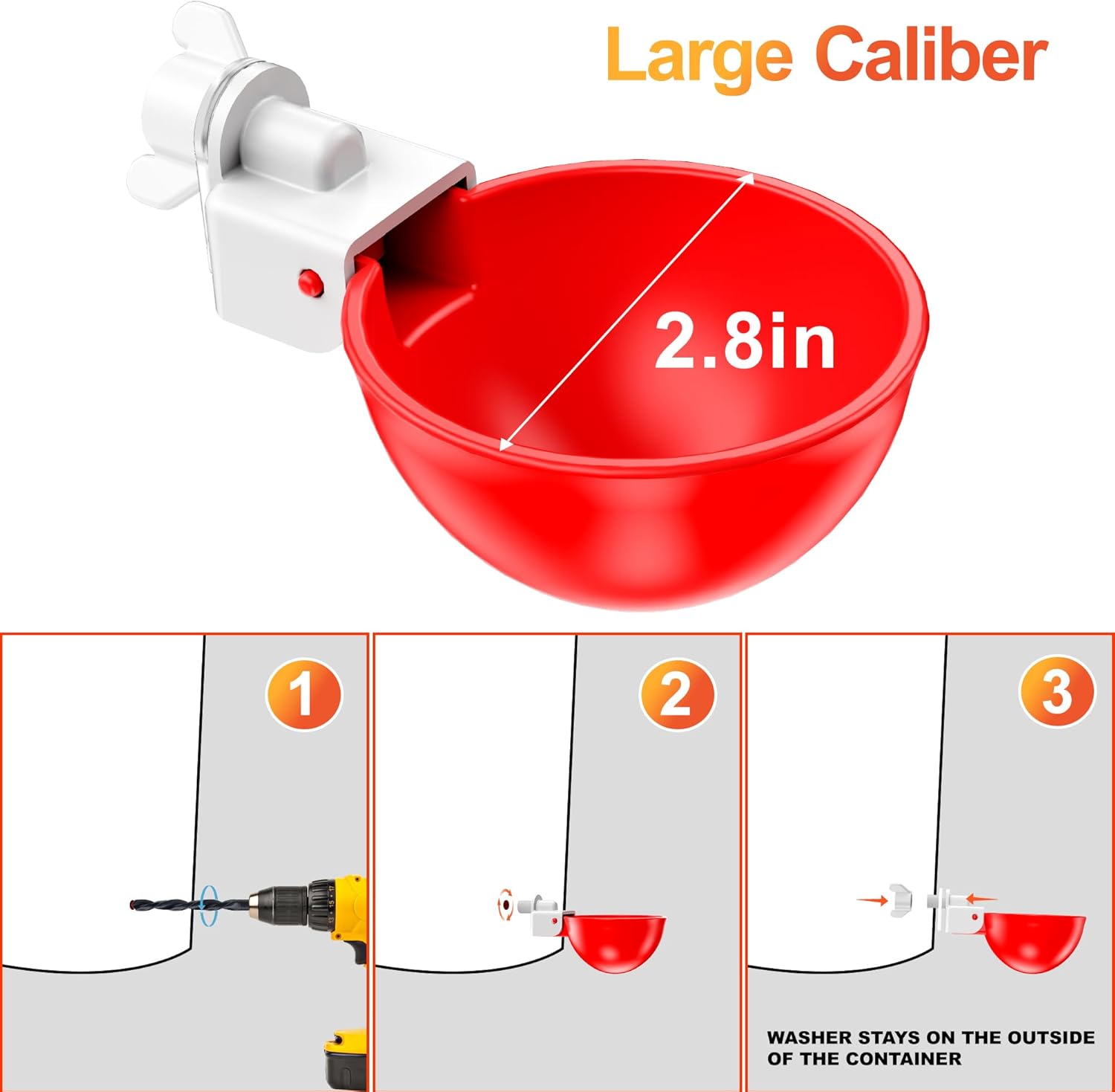 Automatic Chicken Water 5 Pack Cup with Insert Cup, Red Poultry Drinker with Drill Bit 4601C - with | Sold by Uncle Wiener's Wholesale