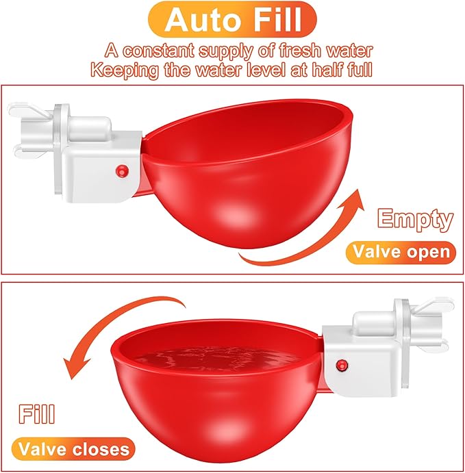 Automatic Chicken Water 5 Pack Cup with Insert Cup, Red Poultry Drinker with Drill Bit 4601C - with | Sold by Uncle Wiener's Wholesale