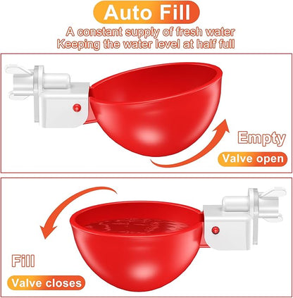 Automatic Chicken Water 5 Pack Cup with Insert Cup, Red Poultry Drinker with Drill Bit 4601C - with | Sold by Uncle Wiener's Wholesale