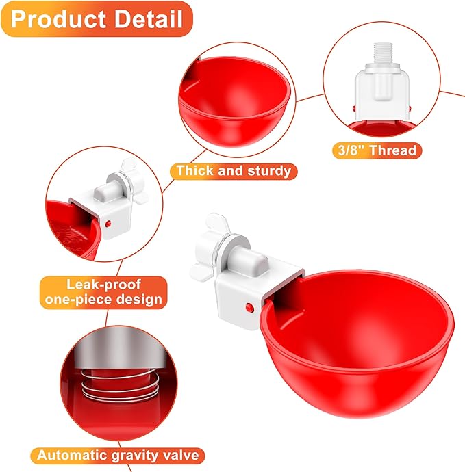 Automatic Chicken Water 5 Pack Cup with Insert Cup, Red Poultry Drinker with Drill Bit 4601C - with | Sold by Uncle Wiener's Wholesale