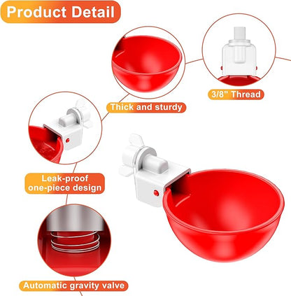 Automatic Chicken Water 5 Pack Cup with Insert Cup, Red Poultry Drinker with Drill Bit 4601C - with | Sold by Uncle Wiener's Wholesale
