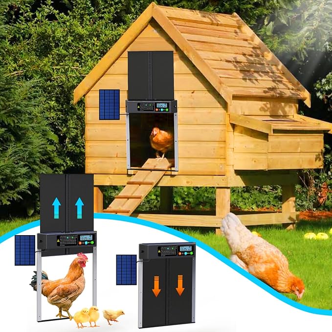 Automatic Solar Chicken Coop Door with Timer Light Sensor LCD Display Aluminum AZ3481 - with | Sold by Uncle Wiener's Wholesale
