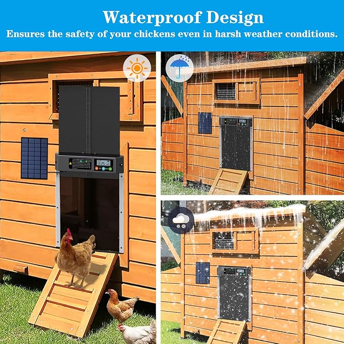 Automatic Solar Chicken Coop Door with Timer Light Sensor LCD Display Aluminum AZ3481 - with | Sold by Uncle Wiener's Wholesale