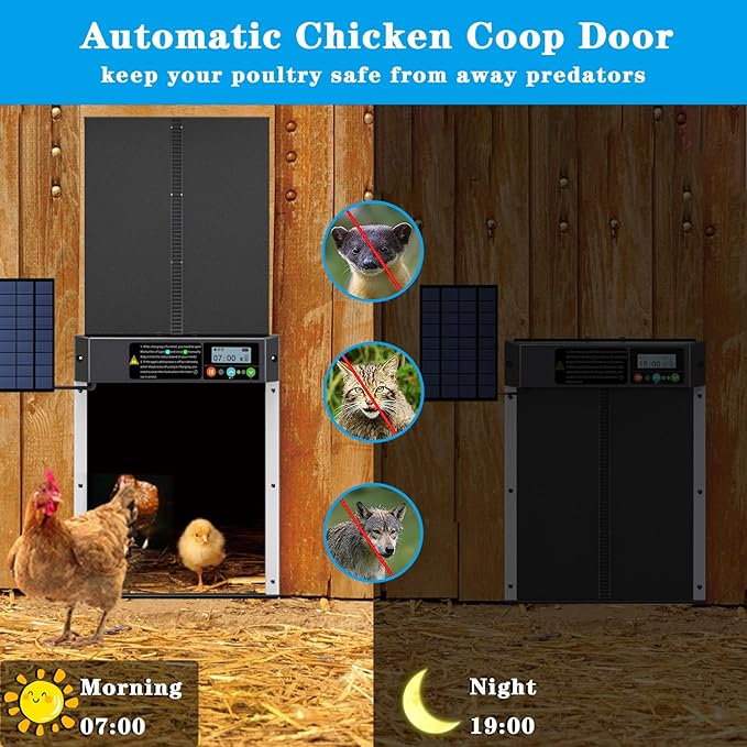 Automatic Solar Chicken Coop Door with Timer Light Sensor LCD Display Aluminum AZ3481 - with | Sold by Uncle Wiener's Wholesale