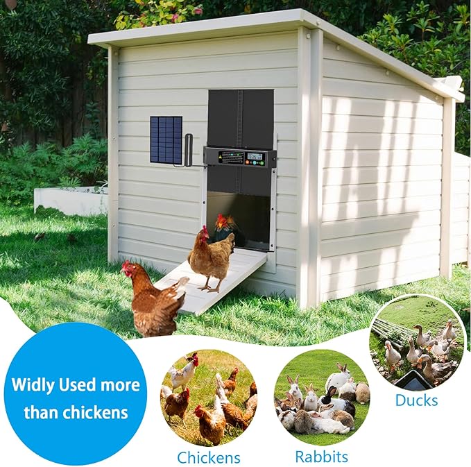 Automatic Solar Chicken Coop Door with Timer Light Sensor LCD Display Aluminum AZ3481 - with | Sold by Uncle Wiener's Wholesale