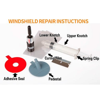 Automobile Windshield Glass Repair Kit with Resin, Pedestal, Adhesive Seal &amp; Curing Film WRK200730 - with | Sold by Uncle Wiener's Wholesale