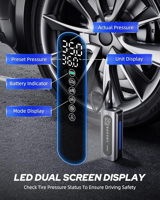 AUTOONE 150 PSI Portable Tire Inflator – 7800mAh Cordless Air Compressor with Digital Pressure Gauge, Auto Shut-Off & 12V Car Adapter - General Equipment with | Sold by Uncle Wiener's Wholesale