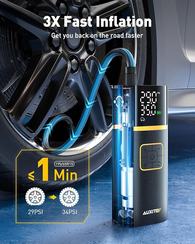 AUXITO A301 Cordless Tire Inflator 150 PSI – Portable Rechargeable Air Compressor with Digital Gauge, Auto Shut-Off & LED Emergency Light - Electronics with | Sold by Uncle Wiener's Wholesale