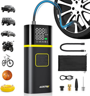 AUXITO A301 Cordless Tire Inflator 150 PSI – Portable Rechargeable Air Compressor with Digital Gauge, Auto Shut-Off & LED Emergency Light
