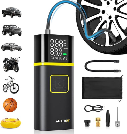 AUXITO A301 Cordless Tire Inflator 150 PSI – Portable Rechargeable Air Compressor with Digital Gauge, Auto Shut-Off & LED Emergency Light - Electronics with | Sold by Uncle Wiener's Wholesale