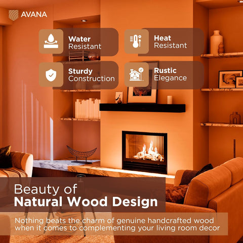 Avana Handcrafted Fireplace Mantle – Natural Wood, Espresso Finish (48" x 8" x 3") - with | Sold by Uncle Wiener's Wholesale