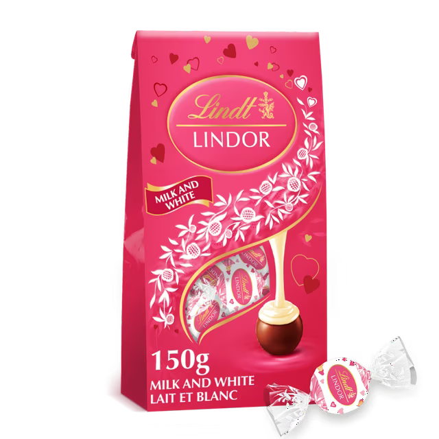 Lindt LINDOR Milk and White Chocolate Valentine’s Truffles 150g Gift Bag