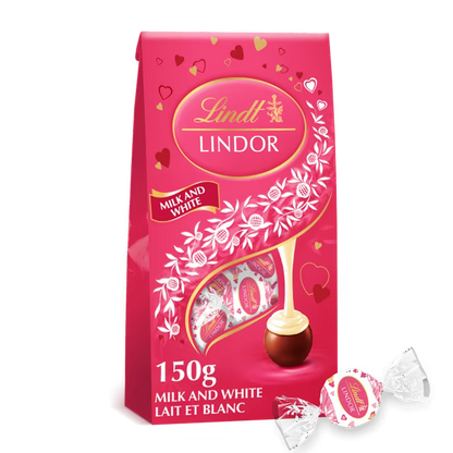 Lindt LINDOR Milk and White Chocolate Valentine’s Truffles 150g Gift Bag