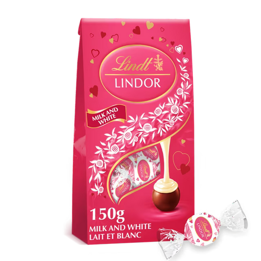 Lindt LINDOR Milk and White Chocolate Valentine’s Truffles 150g Gift Bag