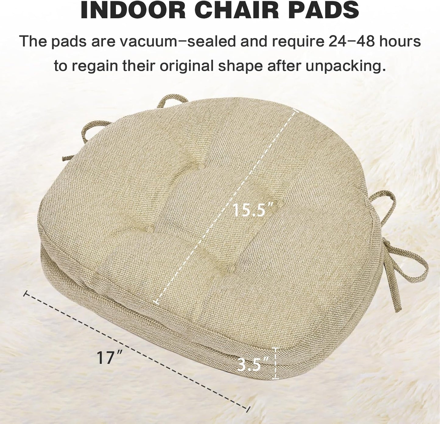 baibu Dining Chair Cushions Set of 2, Dual - Layer Patented Design Memory Foam Windsor Seat Pads, Kitchen Chair Cushions with Ties & Textured Cover, 17x 15.5 x 3.5in, 2 Pack, Beige - with | Sold by Uncle Wiener's Wholesale