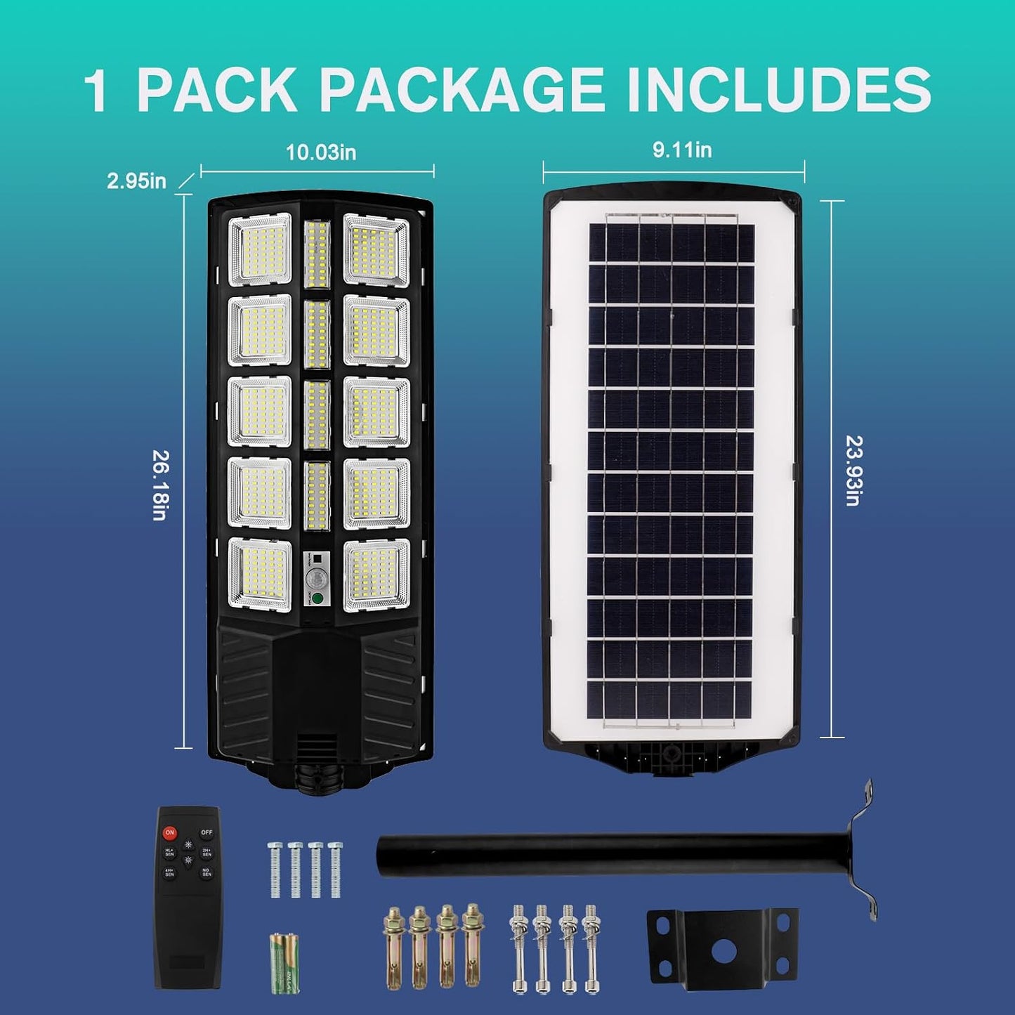 Baiston Solar Street Lights Outdoor - 1200W Dusk to Dawn LED Parking Lot Lights with Motion Sensor & Remote Control - General Equipment with 1 light | Sold by Uncle Wiener's Wholesale