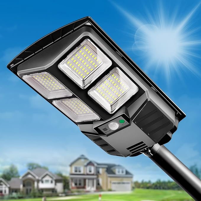 Baiston Solar Street Lights Outdoor - 1200W Dusk to Dawn LED Parking Lot Lights with Motion Sensor & Remote Control - General Equipment with 1 light Design 2 | Sold by Uncle Wiener's Wholesale
