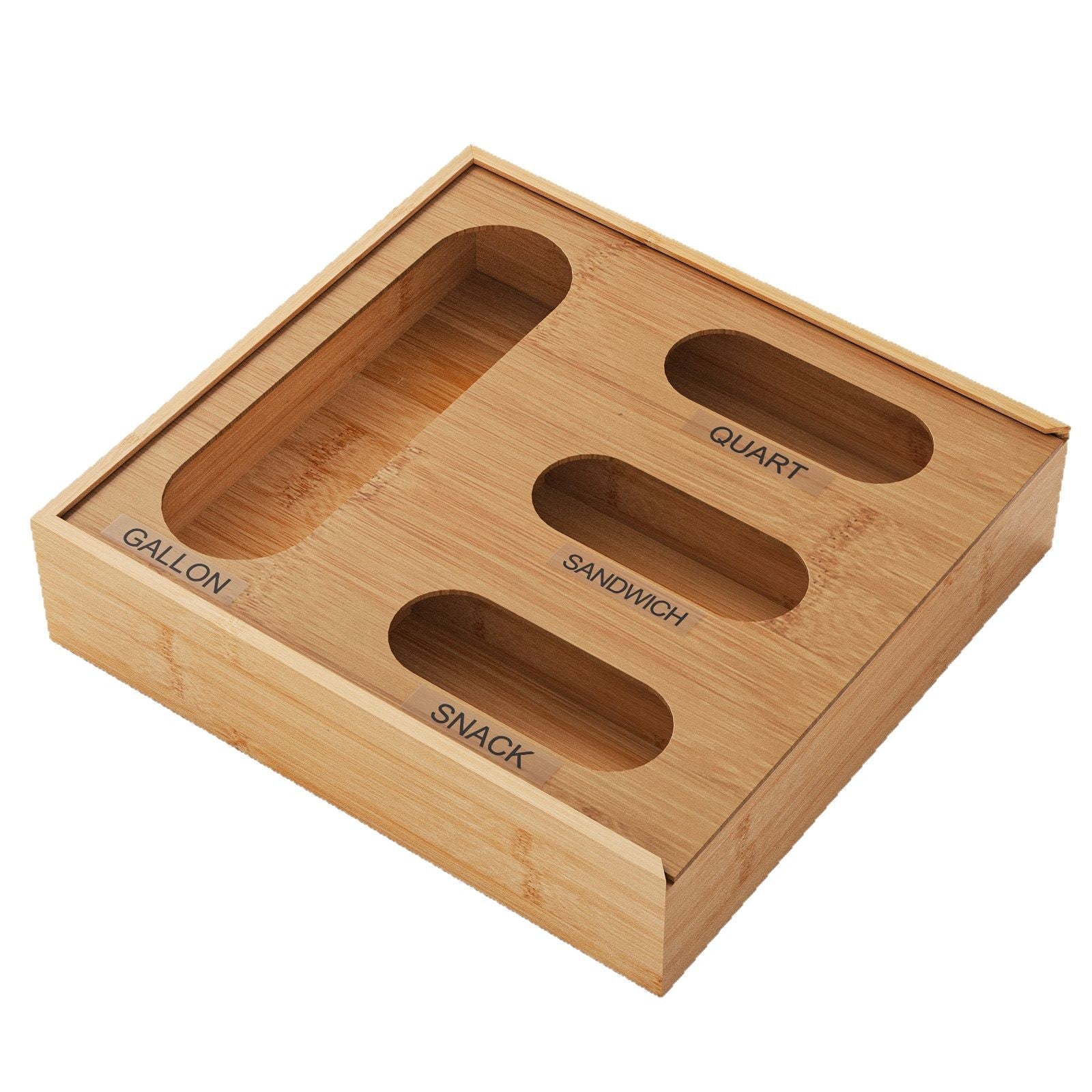 Bamboo Bag Storage Organizer 4 Slot Kitchen Drawer Ziplock Organizer S1359 - with | Sold by Uncle Wiener's Wholesale