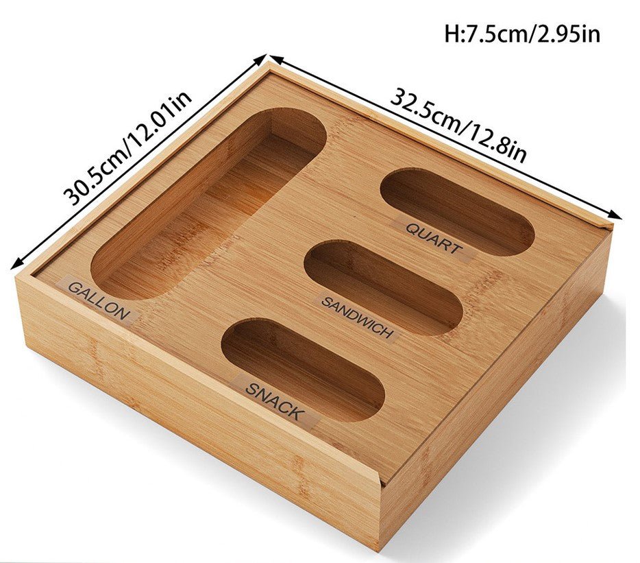 Bamboo Bag Storage Organizer 4 Slot Kitchen Drawer Ziplock Organizer S1359 - with | Sold by Uncle Wiener's Wholesale