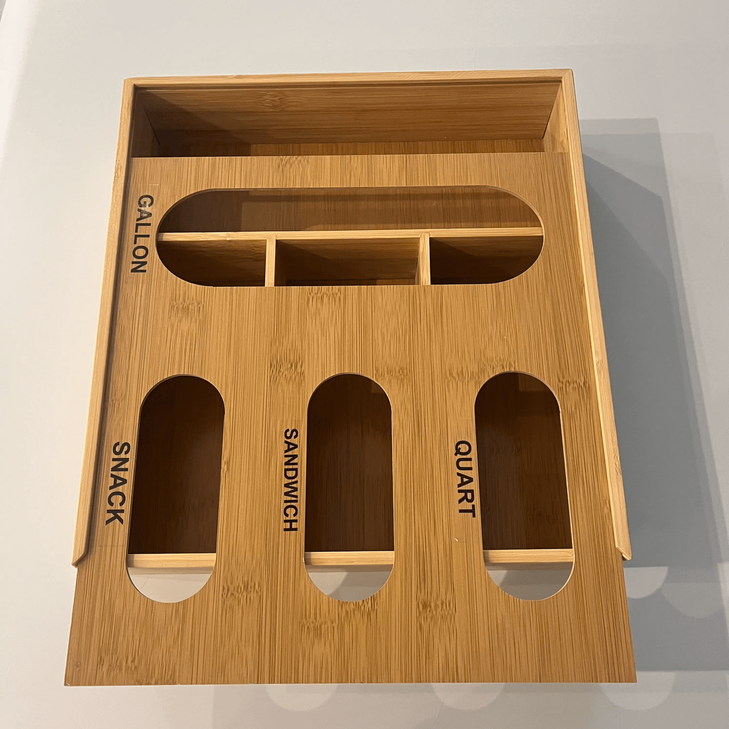 Bamboo Bag Storage Organizer 4 Slot Kitchen Drawer Ziplock Organizer S1359 - with | Sold by Uncle Wiener's Wholesale