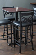 Black metal frame pub height table and dining chairs set for commercial use