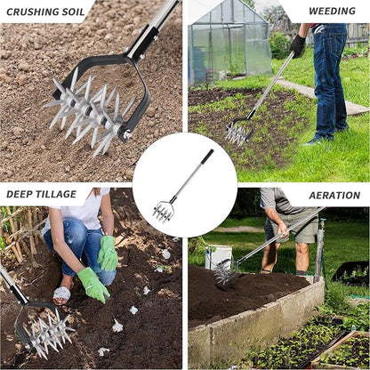 BARAYSTUS Rotary Garden Cultivator Tool – Adjustable 57-Inch Manual Hand Tiller with Stainless Steel Handle & 4 Star Wheels for Soil Aeration, Weeding, Planting & Lawn Reseeding - Garden & Landscaping with | Sold by Uncle Wiener's Wholesale