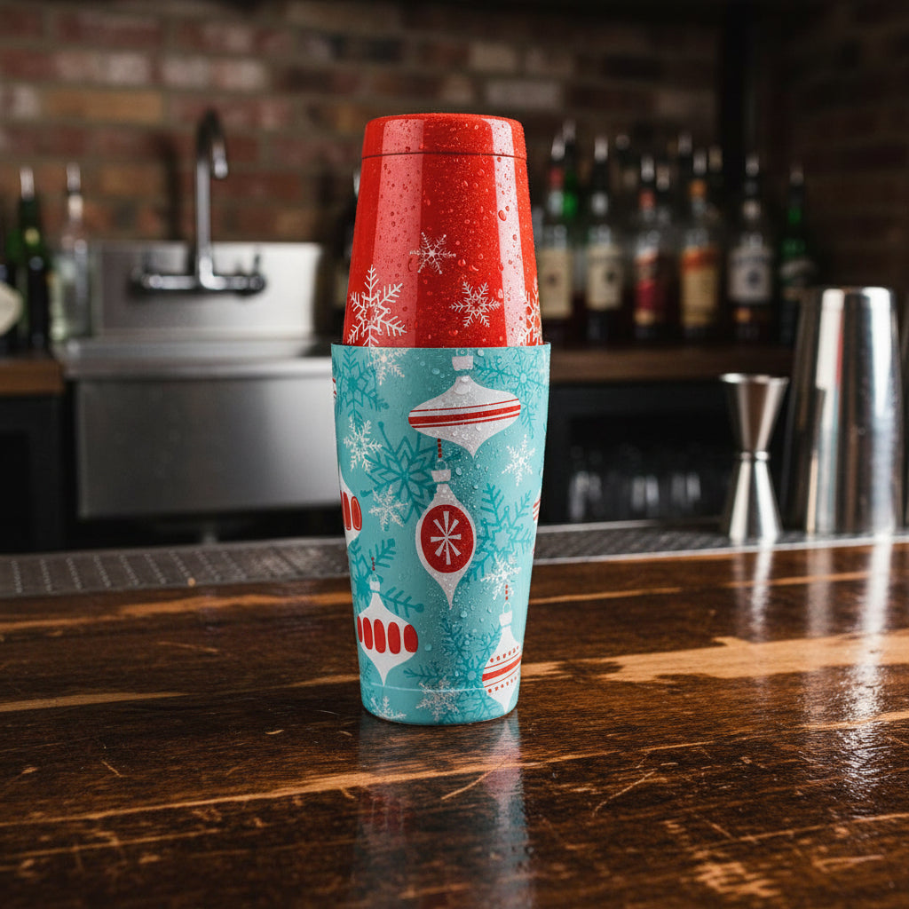 Barfly Holiday Ornaments Cocktail Shaker Tin Set - with Holiday Ornaments | Sold by Uncle Wiener's Wholesale