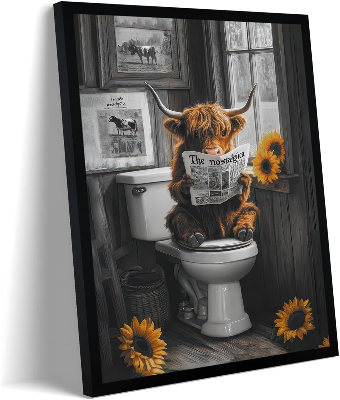 Bathroom Animal Wall Art Picture 30x40 cm 12x16 in Funny Cow Horse Otter Decor VAR3040 - Bathroom Fixtures with Cow Reading Newspaper | Sold by Uncle Wiener's Wholesale