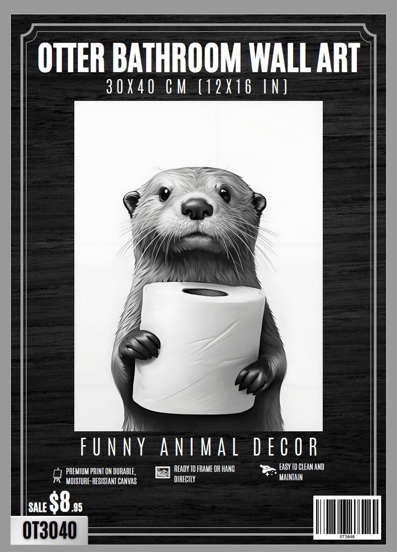 Bathroom Animal Wall Art Picture 30x40 cm 12x16 in Funny Cow Horse Otter Decor VAR3040 - Bathroom Fixtures with Otter | Sold by Uncle Wiener's Wholesale