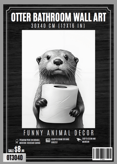 Bathroom Animal Wall Art Picture 30x40 cm 12x16 in Funny Cow Horse Otter Decor VAR3040 - Bathroom Fixtures with Otter | Sold by Uncle Wiener's Wholesale