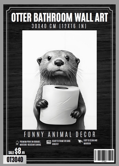 Bathroom Animal Wall Art Picture 30x40 cm 12x16 in Funny Cow Horse Otter Decor VAR3040 - Bathroom Fixtures with Otter | Sold by Uncle Wiener's Wholesale
