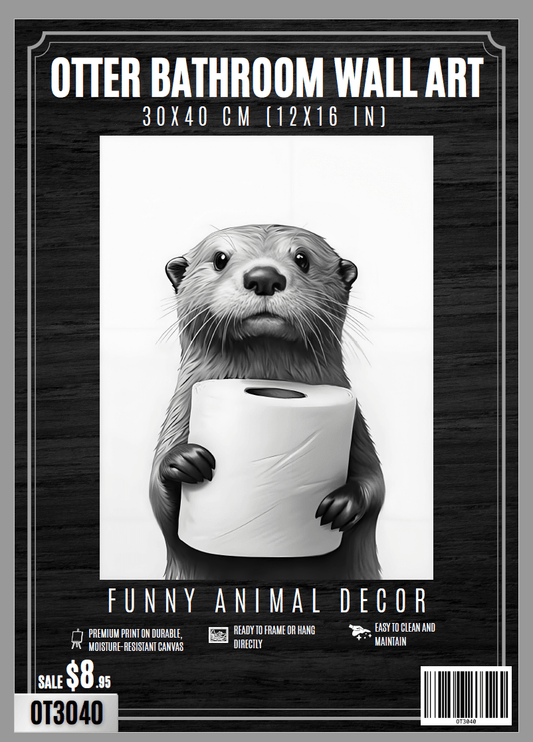 Bathroom Animal Wall Art Picture 30x40 cm 12x16 in Funny Cow Horse Otter Decor VAR3040 - Bathroom Fixtures with Otter | Sold by Uncle Wiener's Wholesale