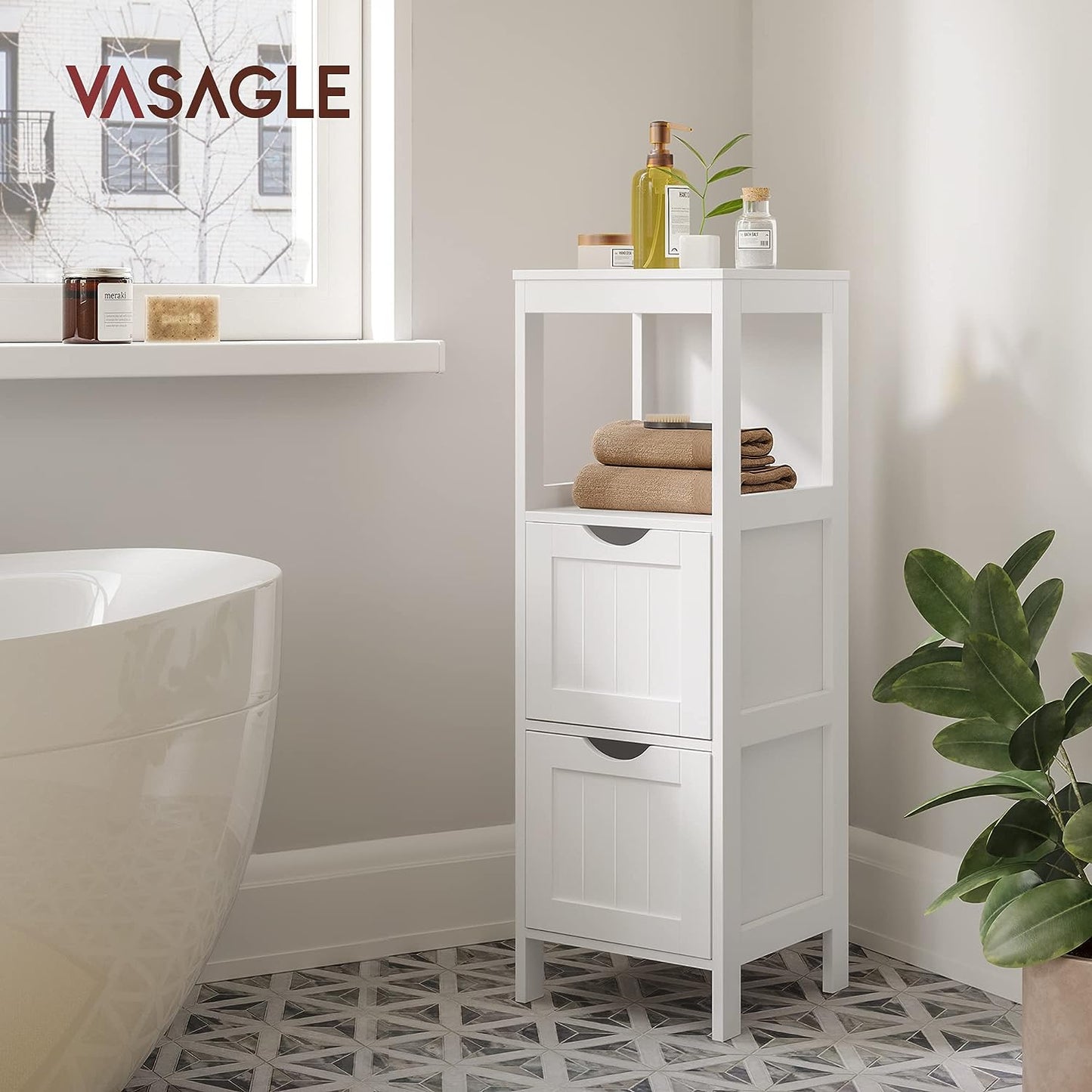 Bathroom Storage Cabinet – Floor Bedside 2 - Drawer White BBC42WT - with | Sold by Uncle Wiener's Wholesale
