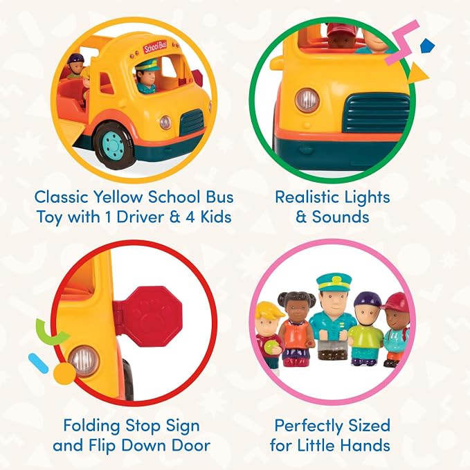 Battat Light & Sound School Bus Toy with 5 Figures – Yellow Toddler Bus with Lights, Sounds & Folding Stop Sign - Toys with | Sold by Uncle Wiener's Wholesale