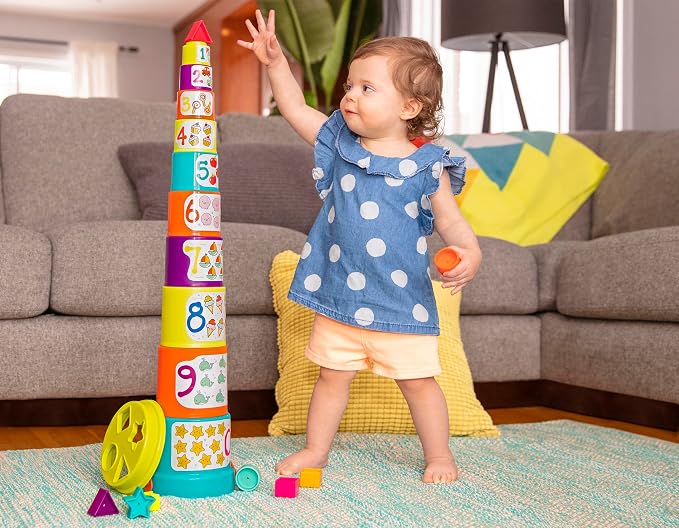 Battat Sort & Stack Educational Stacking Cups & Shape Sorter – 19-Piece Toddler Learning Toy with Numbers, Colours & Shapes - Toys with | Sold by Uncle Wiener's Wholesale