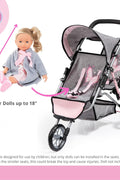 Bayer - Twin Dolls Pram Duo Grey Pink Butterfly - Double Stroller for Dolls, Sun Canopy, Security Belt - Dolls Up to 18” - Age 3+ - 39133AA - with | Sold by Uncle Wiener's Wholesale