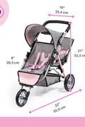 Bayer - Twin Dolls Pram Duo Grey Pink Butterfly - Double Stroller for Dolls, Sun Canopy, Security Belt - Dolls Up to 18” - Age 3+ - 39133AA - with | Sold by Uncle Wiener's Wholesale
