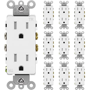 BESTTEN 15 Amp Tamper-Resistant Decorator Electrical Outlets – 125V 1875W Duplex Wall Receptacles, White, 10-Pack